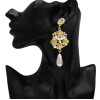 E-5231  Fashion Trendy Gold Statement Long Dangle Pearl Earrings Elegant Rhinestone Crystal Tassel Wedding Earrings