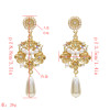 E-5231  Fashion Trendy Gold Statement Long Dangle Pearl Earrings Elegant Rhinestone Crystal Tassel Wedding Earrings