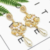 E-5231  Fashion Trendy Gold Statement Long Dangle Pearl Earrings Elegant Rhinestone Crystal Tassel Wedding Earrings