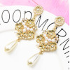E-5231  Fashion Trendy Gold Statement Long Dangle Pearl Earrings Elegant Rhinestone Crystal Tassel Wedding Earrings