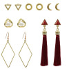E-5235  6 Pairs/set New Trendy Gold Metal Moon Shape Cotton Tassel Earrings for Women Party Jewelry