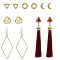 E-5235  6 Pairs/set New Trendy Gold Metal Moon Shape Cotton Tassel Earrings for Women Party Jewelry