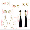 E-5235  6 Pairs/set New Trendy Gold Metal Moon Shape Cotton Tassel Earrings for Women Party Jewelry
