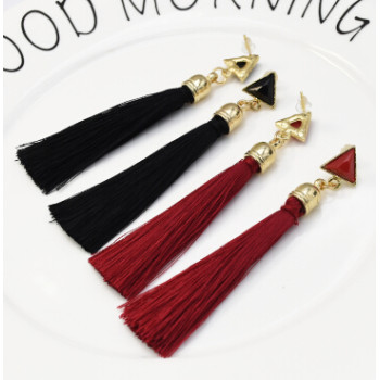 E-5235  6 Pairs/set New Trendy Gold Metal Moon Shape Cotton Tassel Earrings for Women Party Jewelry