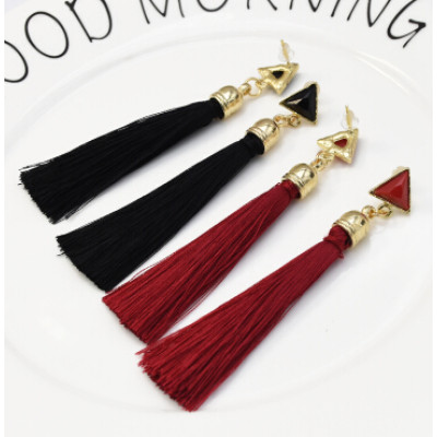 E-5235  6 Pairs/set New Trendy Gold Metal Moon Shape Cotton Tassel Earrings for Women Party Jewelry