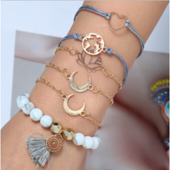 B-0956  6Pcs/Set 2 Styles Bohemian Multilayer Acrylic Beads Bracelets & Bangles Charm Party Jewelry