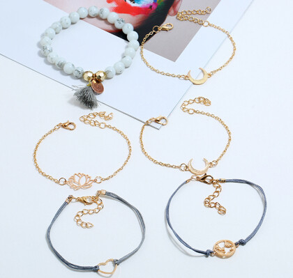 B-0956  6Pcs/Set 2 Styles Bohemian Multilayer Acrylic Beads Bracelets & Bangles Charm Party Jewelry