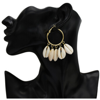 E-5249  2 Colors Fashion Round Shell Alloy Big Earring For Woman Jewelry Design
