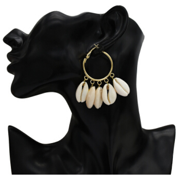 E-5249  2 Colors Fashion Round Shell Alloy Big Earring For Woman Jewelry Design