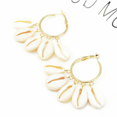 E-5249  2 Colors Fashion Round Shell Alloy Big Earring For Woman Jewelry Design