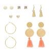 E-5247  6 Pairs/Set Gold Metal Tassel Diamond Drop Earrings Stud Earrings For Women Party Jewelry