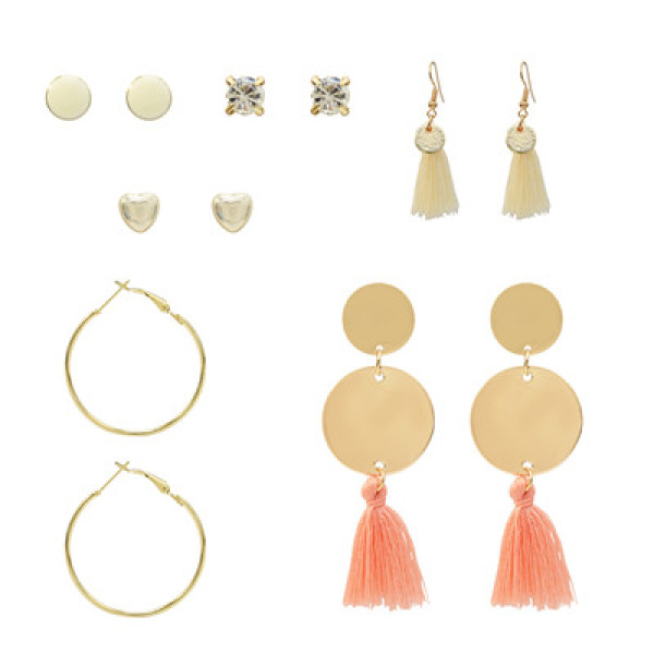 E-5247  6 Pairs/Set Gold Metal Tassel Diamond Drop Earrings Stud Earrings For Women Party Jewelry