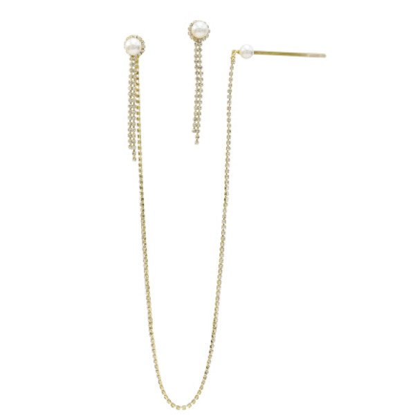 E-5254 Fashion  Silver Gold Color Pearl Rhinestone Drop Earrings with Hair Clip Party Jewelry