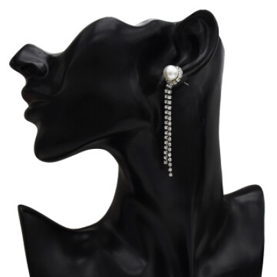 E-5254 Fashion  Silver Gold Color Pearl Rhinestone Drop Earrings with Hair Clip Party Jewelry