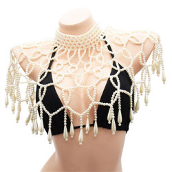 N-7209 Pearl Statement Choke Collar Necklace Bohemian For Women Shawl
