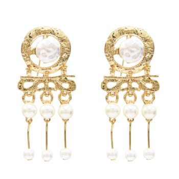E-5260 Fashion Big Silver Gold Metal Simulated Pearl Drop Earrings for Women Girl Party Jewelry