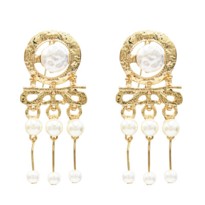 E-5260 Fashion Big Silver Gold Metal Simulated Pearl Drop Earrings for Women Girl Party Jewelry
