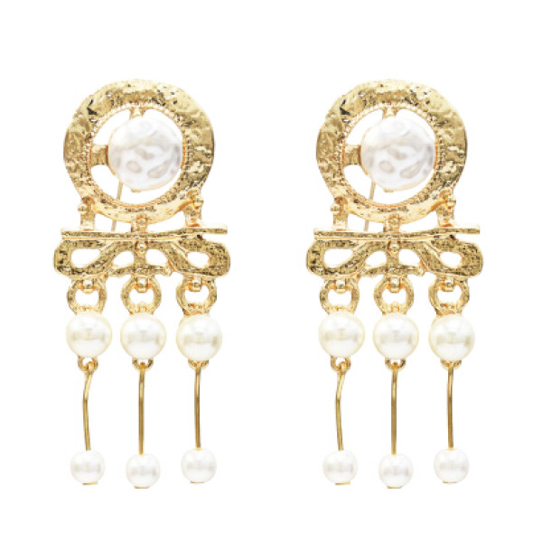 E-5260 Fashion Big Silver Gold Metal Simulated Pearl Drop Earrings for Women Girl Party Jewelry
