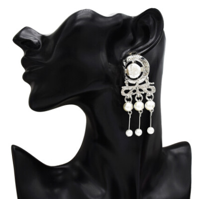 E-5260 Fashion Big Silver Gold Metal Simulated Pearl Drop Earrings for Women Girl Party Jewelry