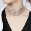 N-7210 Multi-Layer Silver Chain 17 Row Full Clear Rhinestone Choker Necklace