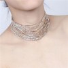 N-7210 Multi-Layer Silver Chain 17 Row Full Clear Rhinestone Choker Necklace