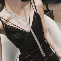 N-7212 Silver Gold Long Tassel Rhinestone Alloy Necklace for Woman Jewelry Design