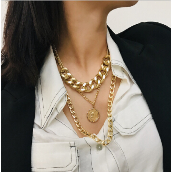 N-7214 Fashion Multilayers Gold Silver Color Coin Tassel Necklaces for Women Wedding Party Jewelry