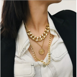 N-7214 Fashion Multilayers Gold Silver Color Coin Tassel Necklaces for Women Wedding Party Jewelry