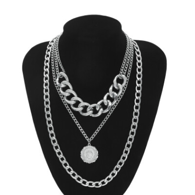 N-7214 Fashion Multilayers Gold Silver Color Coin Tassel Necklaces for Women Wedding Party Jewelry