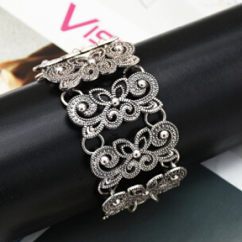 B-0962 Trendy Vintage Silver Carved Flower Coin Bracelet For Women Jewelry Design