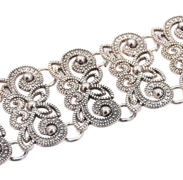 B-0962 Trendy Vintage Silver Carved Flower Coin Bracelet For Women Jewelry Design