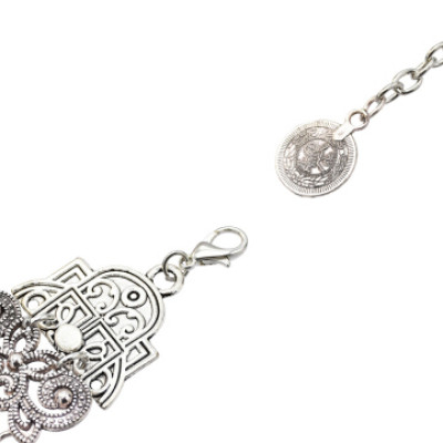 B-0962 Trendy Vintage Silver Carved Flower Coin Bracelet For Women Jewelry Design