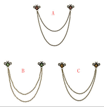 P-0435  3 Colors Vintage Rhinestone Bee Brooches For Women Shirt Collar Party Accessories