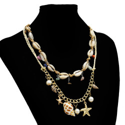N-7223 Ethnic Beach Natural Sea Shell Chain Necklace For Women Jewerly