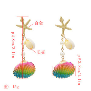 E-5270  8 Colors Gold Plated Zinc Alloy Natural Shell Shaped Star Drop Dangle Earrings For Women