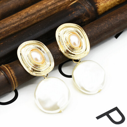 E-5272 Korean Fashion Gold Silver Metal Simulated Pearl Drop Earrings Statement for Women Girl Party Jewelry