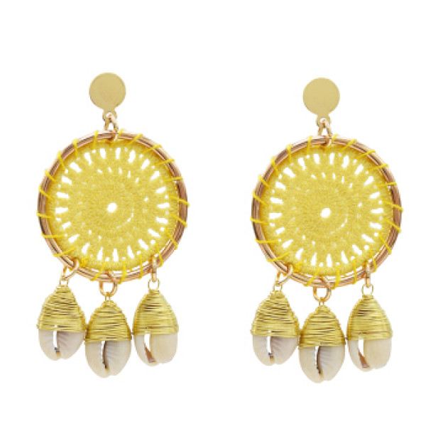 E-5279 Handmade Woven Cotton Natural Sea Shell Drop Dangle Earrings for Women Girl Summer Beach Party Jewelry