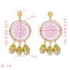 E-5279 Handmade Woven Cotton Natural Sea Shell Drop Dangle Earrings for Women Girl Summer Beach Party Jewelry