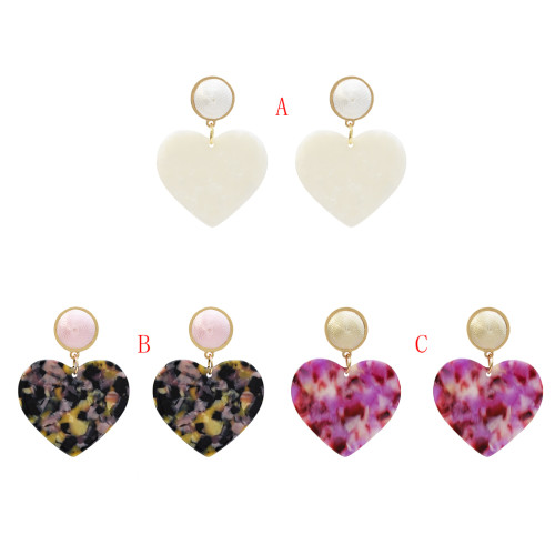 E-5282  3 Colors Acrylic Heart-shaped Earrings Mixed Color Drop Earrings For Women Jewerly