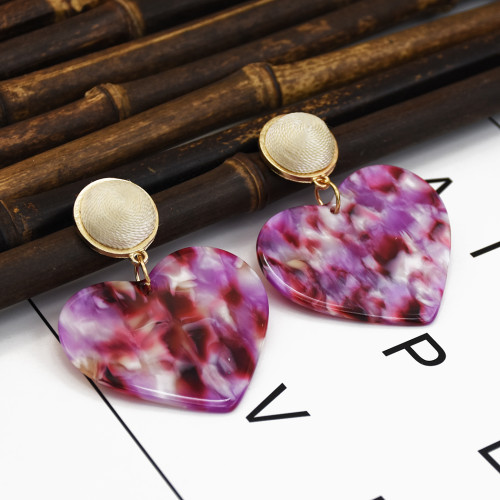 E-5282  3 Colors Acrylic Heart-shaped Earrings Mixed Color Drop Earrings For Women Jewerly