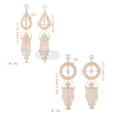 E-5283 Luxury Silver Gold Metal Rhinestone Crystal Dangle Statement Earrings