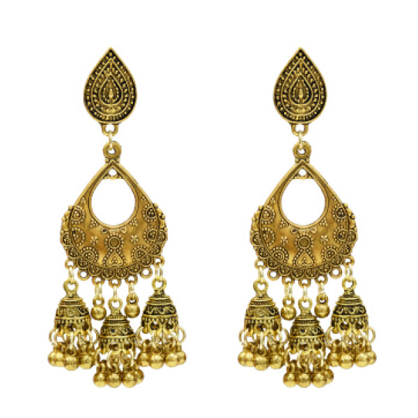 E-5290 Vintage Silver Gold Color Zamak Bells Tassel Statement Earring for Women Indian Party Jewelry
