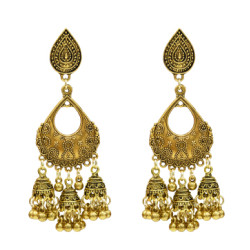 E-5290 Vintage Silver Gold Color Zamak Bells Tassel Statement Earring for Women Indian Party Jewelry