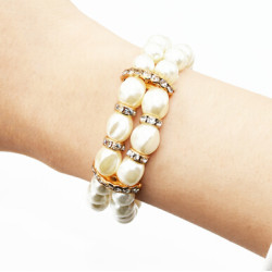B-0967 Korean Fashion Double Row Faux Pearl Crystal Bracelet and Bangle for women Jewelry Design