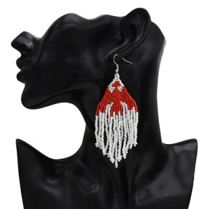 E-5292  6 Colors Mini Rice Beads Long Tassel Earrings Eagle Pattern Elegant Earring for Woman Party Jewelry