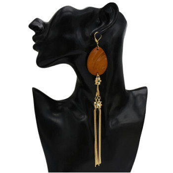 E-5294 Luxury Long Tassel Drop Earrings Gold Metal Acrylic Oval Shaped Pendant Earrings Women Bijoux Jewelry