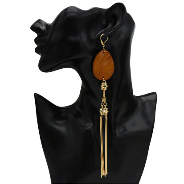 E-5294 Luxury Long Tassel Drop Earrings Gold Metal Acrylic Oval Shaped Pendant Earrings Women Bijoux Jewelry