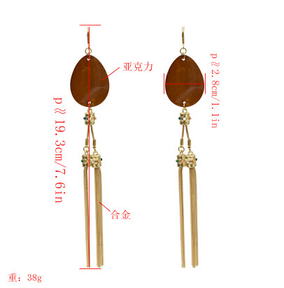 E-5294 Luxury Long Tassel Drop Earrings Gold Metal Acrylic Oval Shaped Pendant Earrings Women Bijoux Jewelry