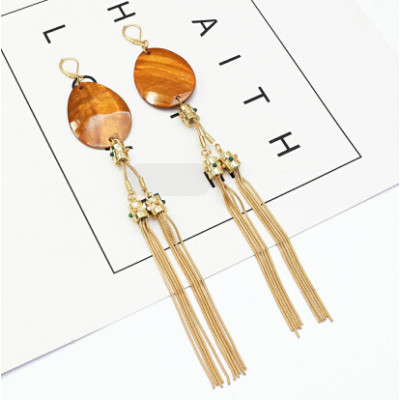 E-5294 Luxury Long Tassel Drop Earrings Gold Metal Acrylic Oval Shaped Pendant Earrings Women Bijoux Jewelry