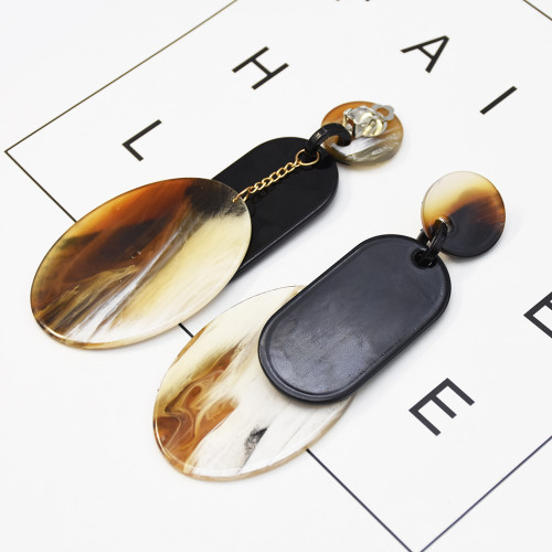 E-5305  3 Colors Acrylic Drop Dangle Oval Shape Pattern Earrings For Women Jewerly